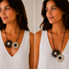 Black and White Double Flower Necklace