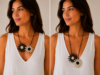 Black and White Double Flower Necklace
