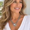 Elegant Silver Pendant Portrait Single Stone Statement Necklace