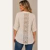 Italian Beige Linen Button-Up Top with Lace Back Detail