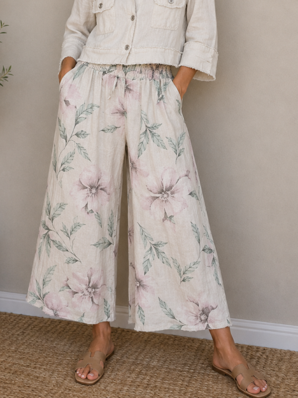 Flower Print Linen Pant