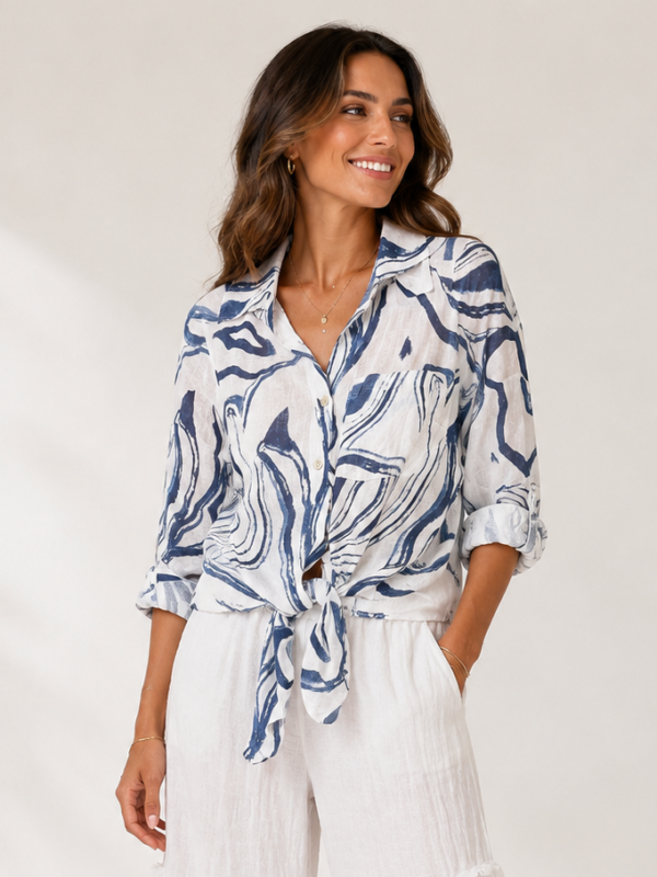 Abstract Print Tie front Shirt