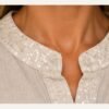 Italian Beige Linen Button-Up Top with Lace Back Detail