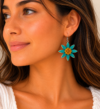 Teal Flower Earrings