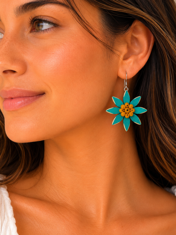 Teal Flower Earrings