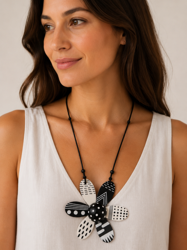 Black and White Flower Necklace