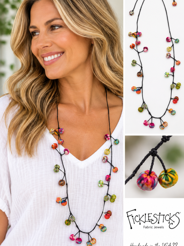 Ficklesticks Fabric Cherry Chandelier Necklace – Multicolor