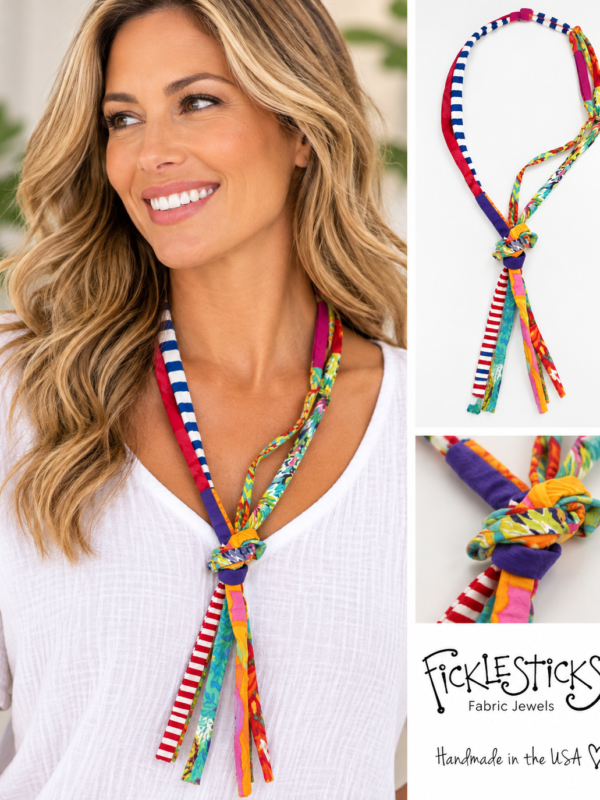 Ficklesticks Fabric Cherry String Necklace – Set of 2 – Multicolor