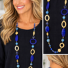 Blue and Gold Statement Necklace Collage Long Blue and Gold Mixed Media Statement Necklace