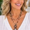 Neutral Multi-Strand Beaded Necklace with Double Pendant