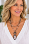 Neutral Multi-Strand Beaded Necklace with Double Pendant
