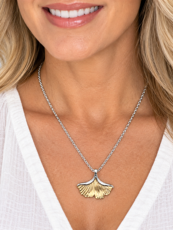 Two-Tone Ginkgo Leaf Pendant Necklace