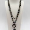 Blue Multi-Strand Beaded Necklace with Double Pendant