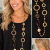 Multi-Panel Gold Statement Necklace Showcase Long Animal Print Mixed Media Statement Necklace