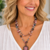 Pink Multi-Strand Beaded Necklace with Rectangle Pendant