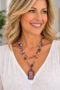 Pink Multi-Strand Beaded Necklace with Rectangle Pendant